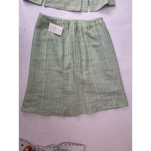 Light Academia Julian Taylor Tweed Skirt Suit Blazer Plaid Blue Yellow Size 8P - Picture 9 of 11